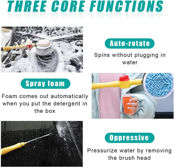 360° Rotating Car Wash Brush Automatic Cleaning Brush Long Handle Detachable Scrub Brush Soft Chenille Bristles
