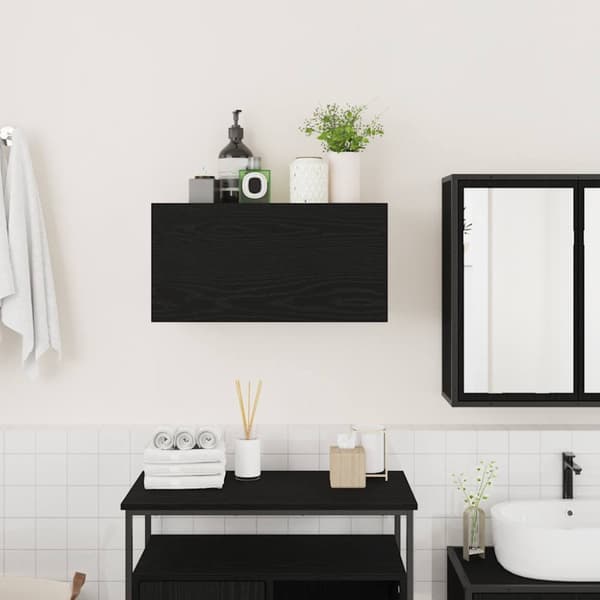 Vægskab til badeværelse sort 60x25x30 cm konstrueret træ