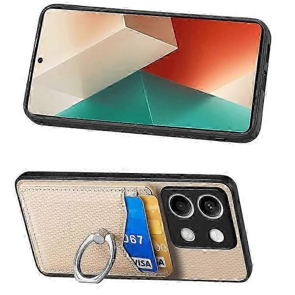 C1-8 Kompatibelt deksel til Xiaomi Redmi Note 13 5G PU-skinn+PC+TPU kortholder bakdeksel (aprikos)