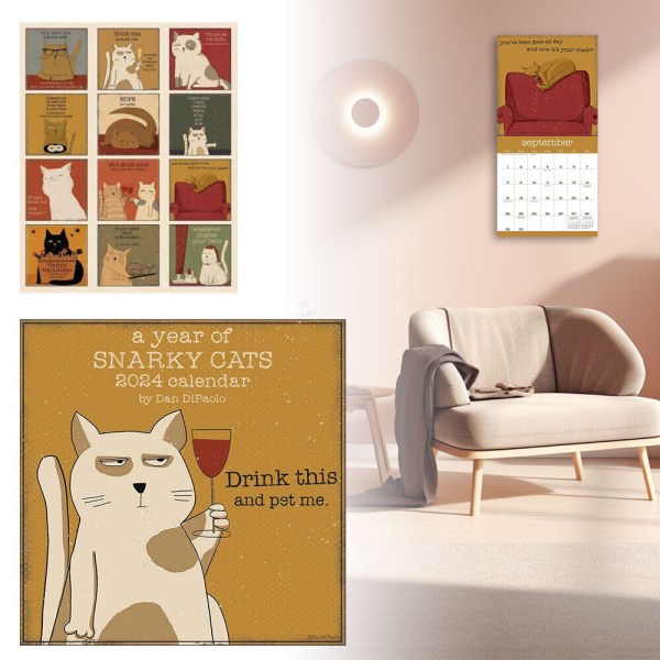 Snarky Cats -seinäkalenteri 2024 / Hauska kissan seinäkalenteri 1PCS