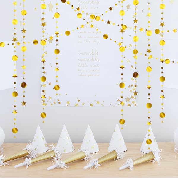 Gull glitterpapirgirlander liten rund festdekorasjon