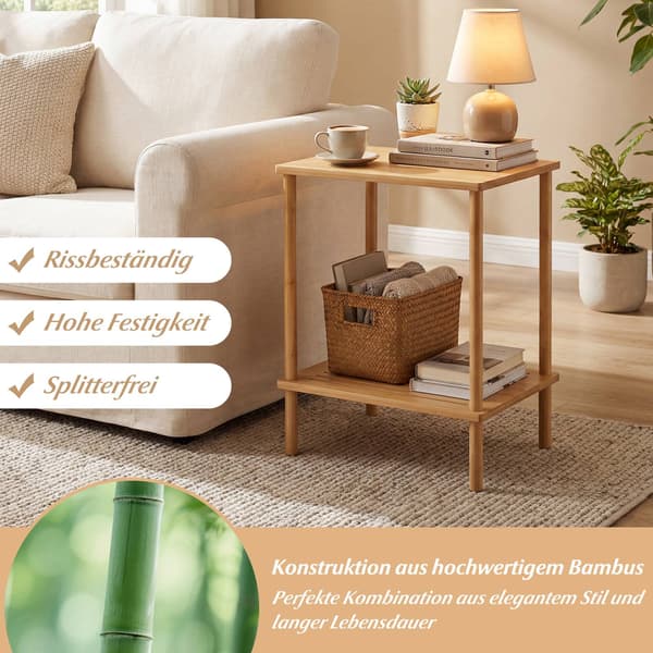 Sidebordsett i bambu med 2 etasjer – 40x30x55 cm, naturfarget