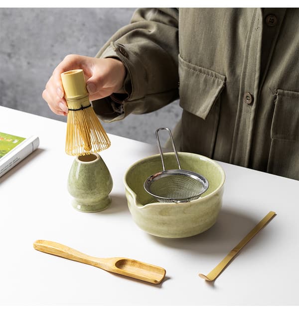 5-delat matcha-teset, tevisp och matcha-skål, gradientgrön Gradient green 5-piece set