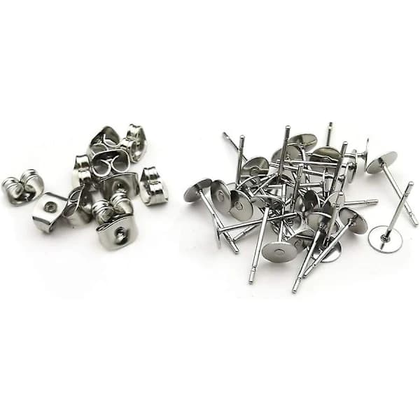 400 Pieces Hypoallergenic Stainless Steel Flat Pad Earring Posts Blank Earring Studs with Butterfly Earring Backs