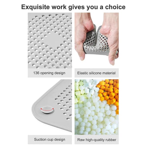 Versatile Drain Protector, Premium Square Drain Cover, Flat Silicone Plug with Suction Cup Strainer for Shower and Kitchen Drain Protection