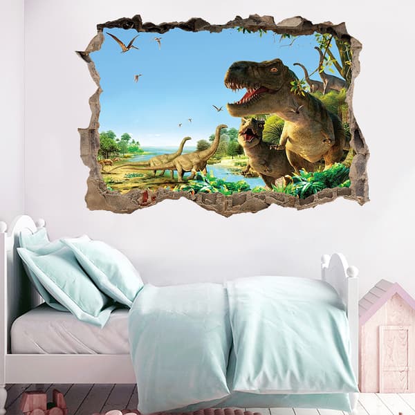 3D trasig vägg dinosaurie paradis sovrum vardagsrum barnrum väggdekaler dekorativ målning