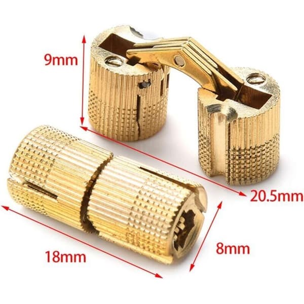 Sæt med 4 cylindriske usynlige messinghængsler, 8 mm, til smykkeskrin og gaveæsker