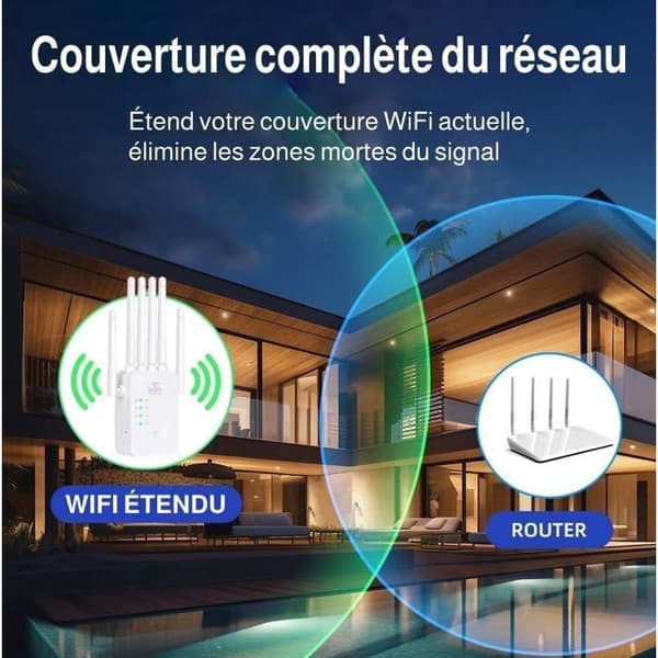 Udendørs WiFi-repeater 1200 Mbps 6-antenne hvid