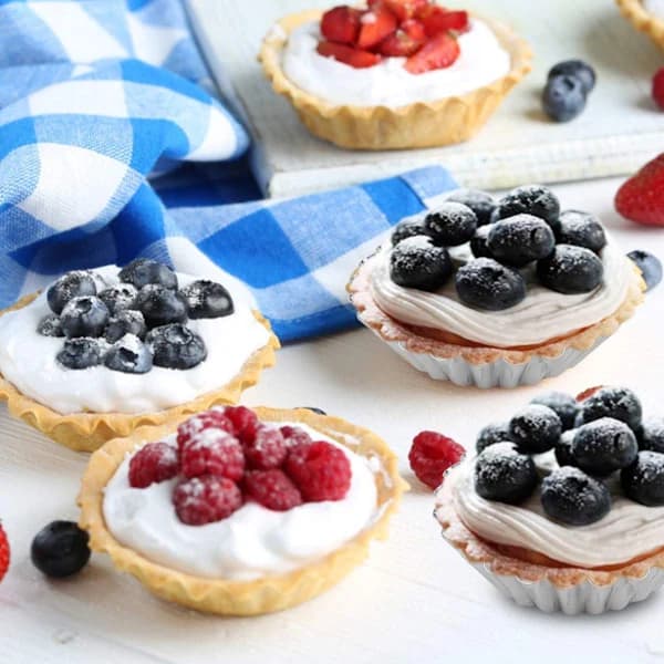 30-pak Æggetærteforme - Bageforme i stål - Muffinsforme - Cupcakeforme - Buddingforme - Desserter - Is - Non-stick & Genanvendelige - Sølv