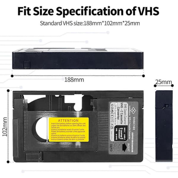 Black VHS-C Cassette Adapter for RCA VHS-C and SVHS Camcorders, Sealed and Motorized