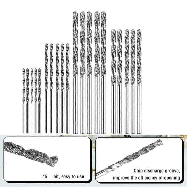 Diamond Drill Bit Set 20 Pieces 4 Sizes 1mm 1.5mm 2mm 2.5mm Twist Tip Jewelry Beach Sea Glass Shell Silver Silver