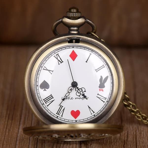 Lille Prinsen 175 Pronssinen kvartsitaskukello Retro Alice -teemainen tasku- ja riipuskello naisille
