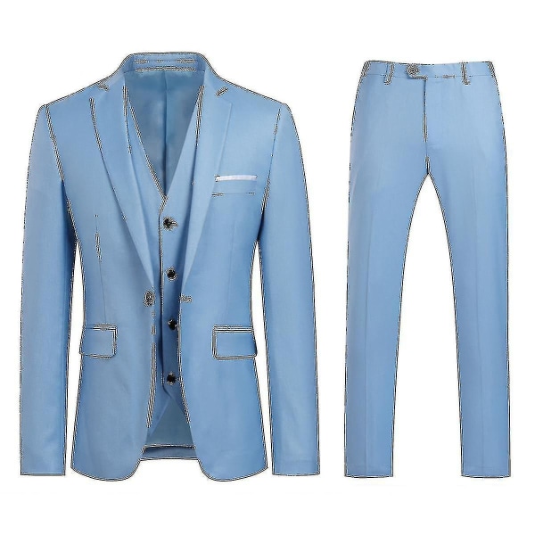 Herredragt Business Casual 3-delt jakkesæt blazerbukser Vest 9 farver Z Hotsælgende varer Light Blue M