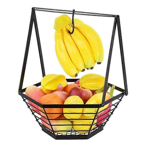 Fruit Basket for Kitchen Countertop Storage Banana Hanger Stand Bowl Handle Bread Basket Removable D