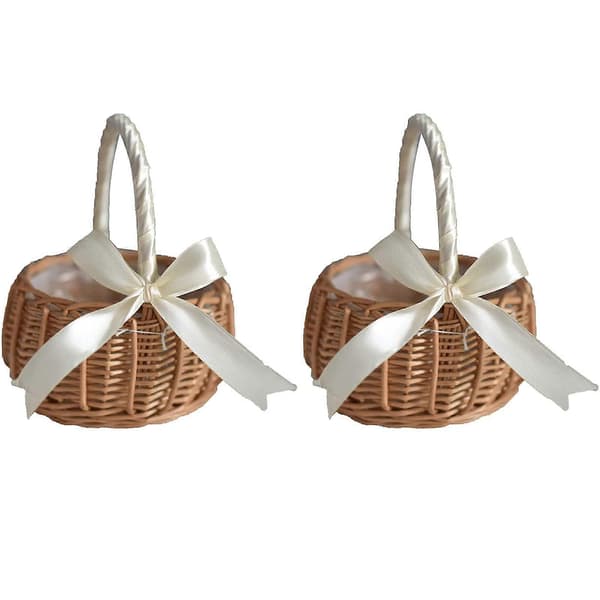 2-pack Rattan Flower Baskets - Woven Wedding/Home Decor Baskets