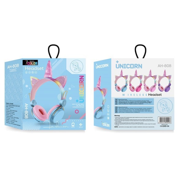 Barn Bluetooth hörlurar för flickor Barn Tonåringar, LED Light Up Trådlöst/trådbundet läge Unicorn-hörlurar pink