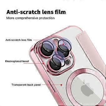 Magnetisk læderetui med kortplads og RFID-beskyttelse til iPhone 16 Pro Max Pink Style F