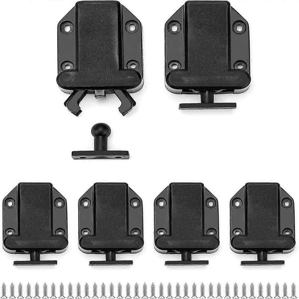 Push Release Latch, Push to Open Latch Lock with Automatic Pop-up Function Cabinet Lock, Push Latch for Cabinet, Drawer, 6-pack Black