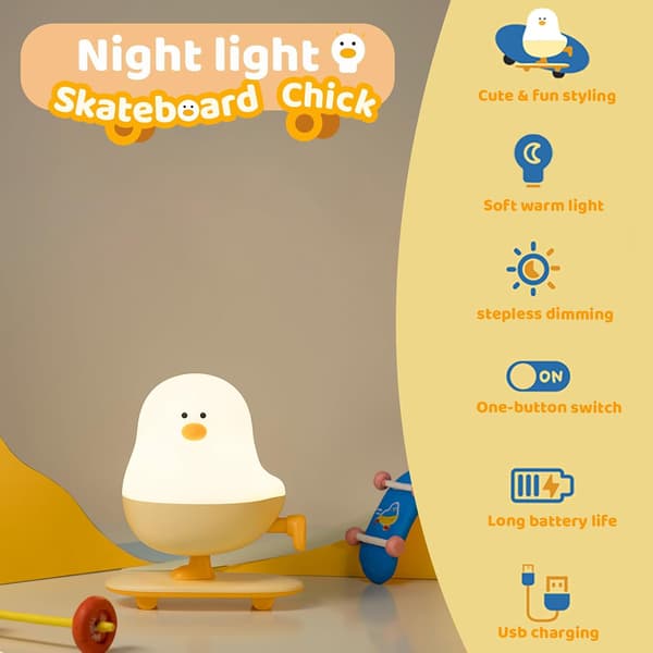Skateboard-kylling nattlampe for barn oppladbar dimbar