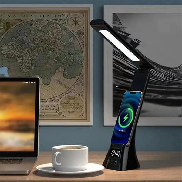 Rechargeable Desk Lamp, Eye-Friendly Desk Lamp with LCD Screen, Foldable Arm, Eye-Friendly Table Lamp, White