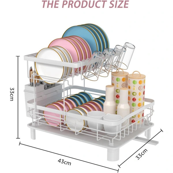 Dish Rack with Drip Tray, Dish Drying Rack for Sink, Kitchen Dish Rack (White)