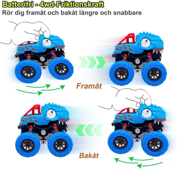 Billeker 2-pakning Dinosaur Monstertruck for barn 2-4 år gutter