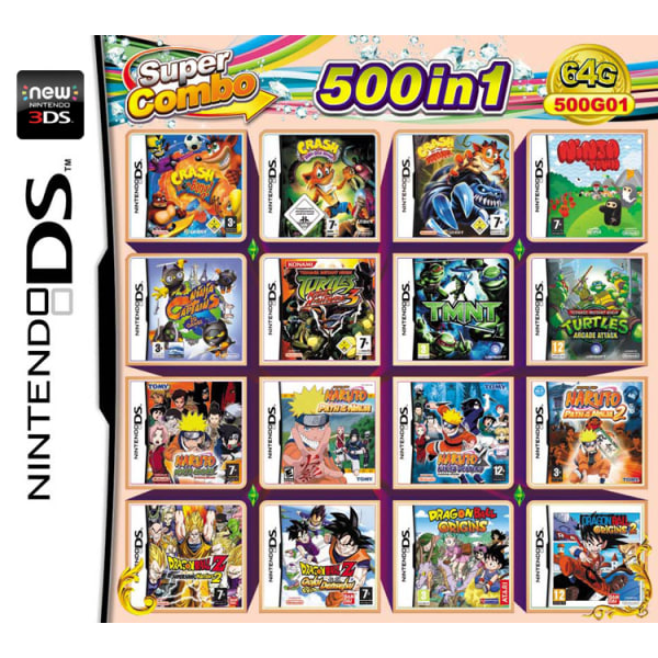 3DS NDS spillkassett: 208-i-1 kombinasjonskort, NDS flerspillkassett med 482 IN1, 510 og 4300 spill 500 IN 1