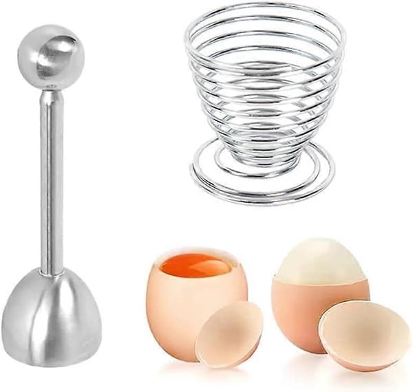 Eggknekker Topper Kutter for Hardkokte Myke Egg Rustfritt Stål Separator Åpner Manuell Fjerner med 1 Eggholder