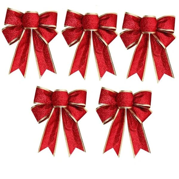 10 Pcs Christmas Bows with Glitter Fabric, Decorations for Christmas Tree and Gifts
