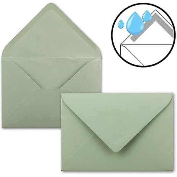 50 konvolutter i eukalyptusgrøn, 18,4 x 13,4 cm, DIN C5-konvolutter, vådlim uden vindue, jul, lykønskningskort