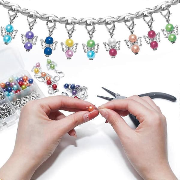 50 stk. englenøgleringe inklusive nøgleringe med farverige perler charm DIY håndværkssæt - God