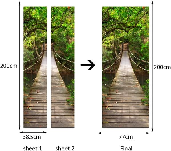 3D-effekt dörrdekal hängbro 77x200 cm PVC vardagsrum kök sovrum badrum