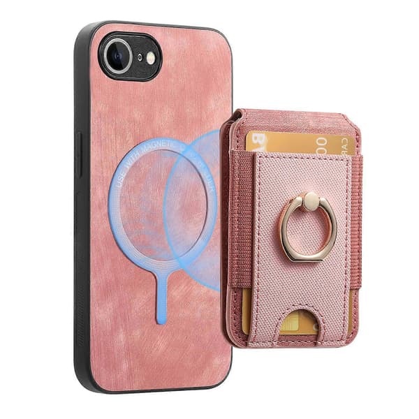 Læderbagside med aftagelig kortholder og stativ til iPhone 16e - Rosa Multicolor Pink Multicolor Pink