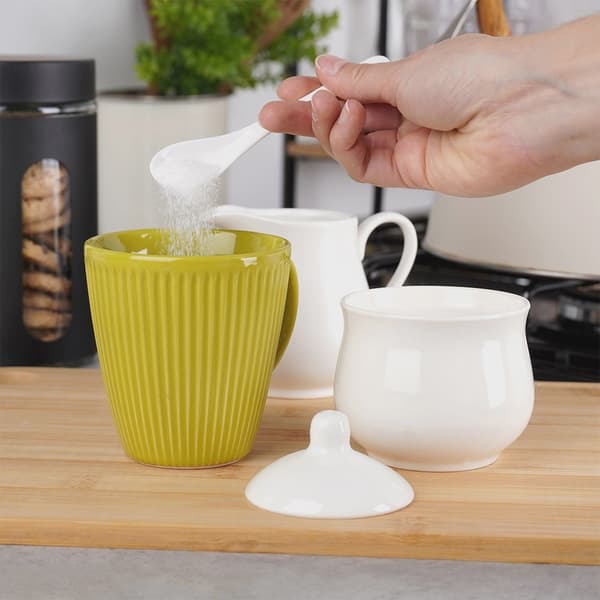 Porcelænssæt med flødekande og sukkerskål, hvid, 3 dele
