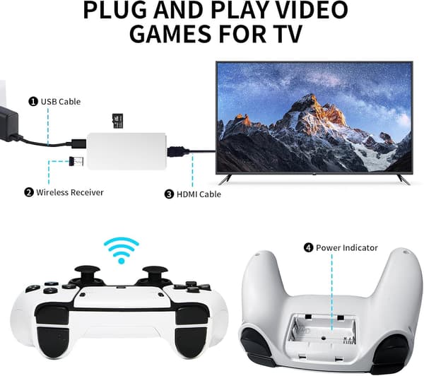2025 Trådløs Retro Spillekonsol, 20000+ Klassiske Spil, Plug & Play Videospillekonsol til TV, Dobbelt 2.4G Trådløs Controller