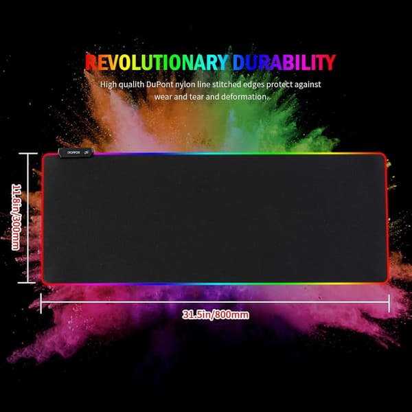 RGB Gaming Mouse Pad - LED Mouse Pad - with 14 Lighting Modes - Non-Slip Rubber Base - Mouse Pad - Suitable for Gamers - 800×300×3 mm - Black
