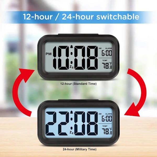 Smart Night Light Digital Alarm Clock with Indoor Temperature
