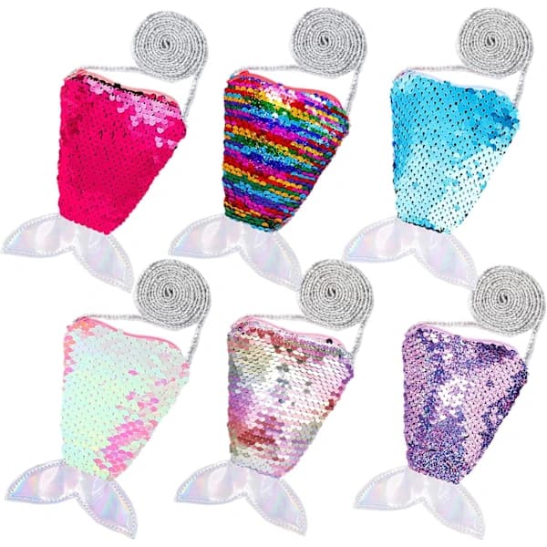 6-pack Glitter Plånbok Sjöjungfrusvans Barnplånbok Mini Messenger Väska
