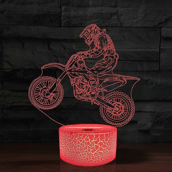 Motocross LED Night Light, 16 Colors Remote Control & Smart Touch Dimmable 3D Illusion Bedside Lamp