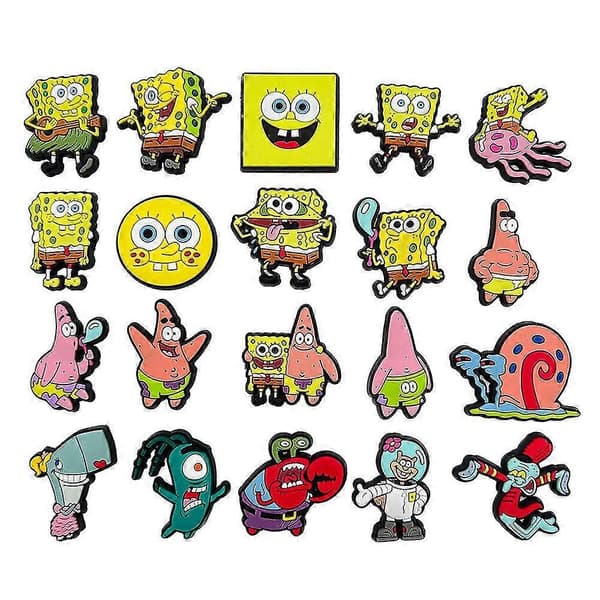 20 st Svampbob Fyrkant Figurer Berlocker för Crocs Träskor Sandaler