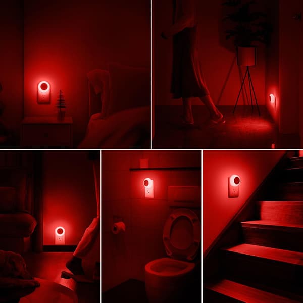 Night light with dusk sensor, red LED for bedroom, bathroom, hallway, kitchen, nursery, adults-FY-