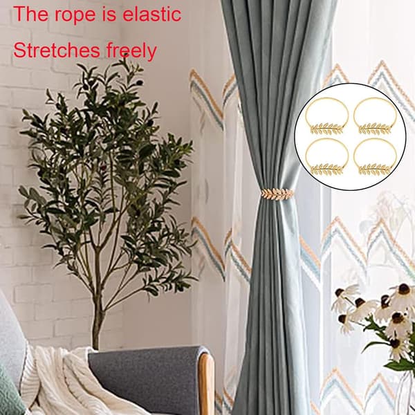 2 Stykker Gardinholdere Guld Bladform, Minimalistisk Gardin