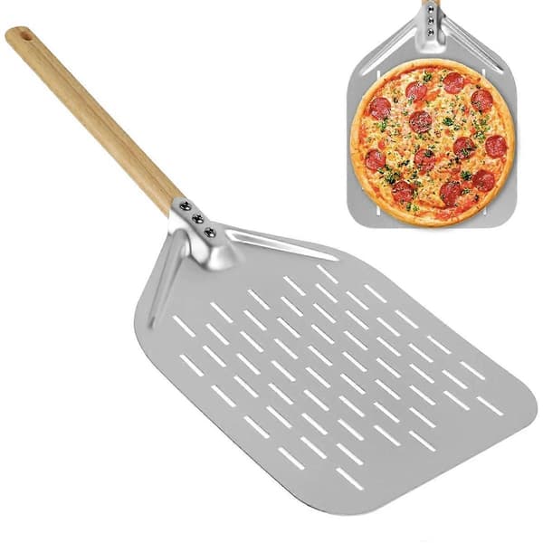 12-tommers pizzaspade med trehåndtak, non-stick, perforert pizzaspade, pizzaskall, bakeverktøy