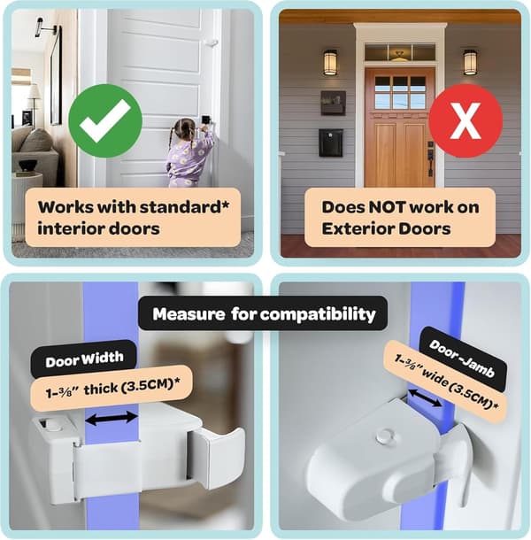 Child Safety Door Lock Snap-On, No Tools or Adhesive Required for Interior Doors, Door Knobs, and Handles, White