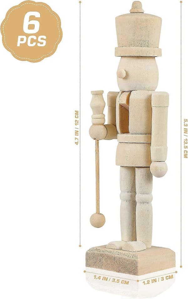 6-pack DIY 12 cm Trä Nötknäppare – Färg & Penslar
