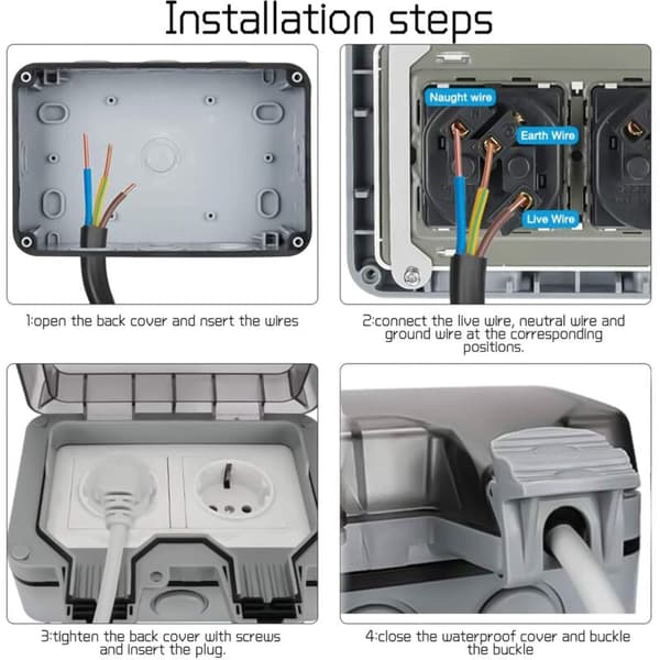 Waterproof Outdoor Socket IP66, Weatherproof and Dustproof Power Socket for Kitchen, Bathroom, Garage, Pool - SHINING HOUSE