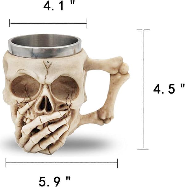 3D-kraniekrus i rustfrit stål og harpiks, vikingeølkrus, middelalderlig krigerstil, til kaffedrikke, Halloween, bar
