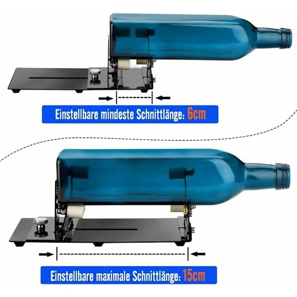 Bottle Cutter for Round and Square Bottles, Adjustable Width 2.0-6.8 cm and Length 6.1-15 cm, With Accessories