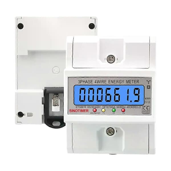 Elektrisk energimåler trefase LCD digitalt display DIN-skinne montering 4-leder strømmåler Wattmeter AC 3*230/400V 50Hz