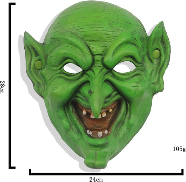 Halloween-kostym grön häxa helansiktsmask 28x24 cm
